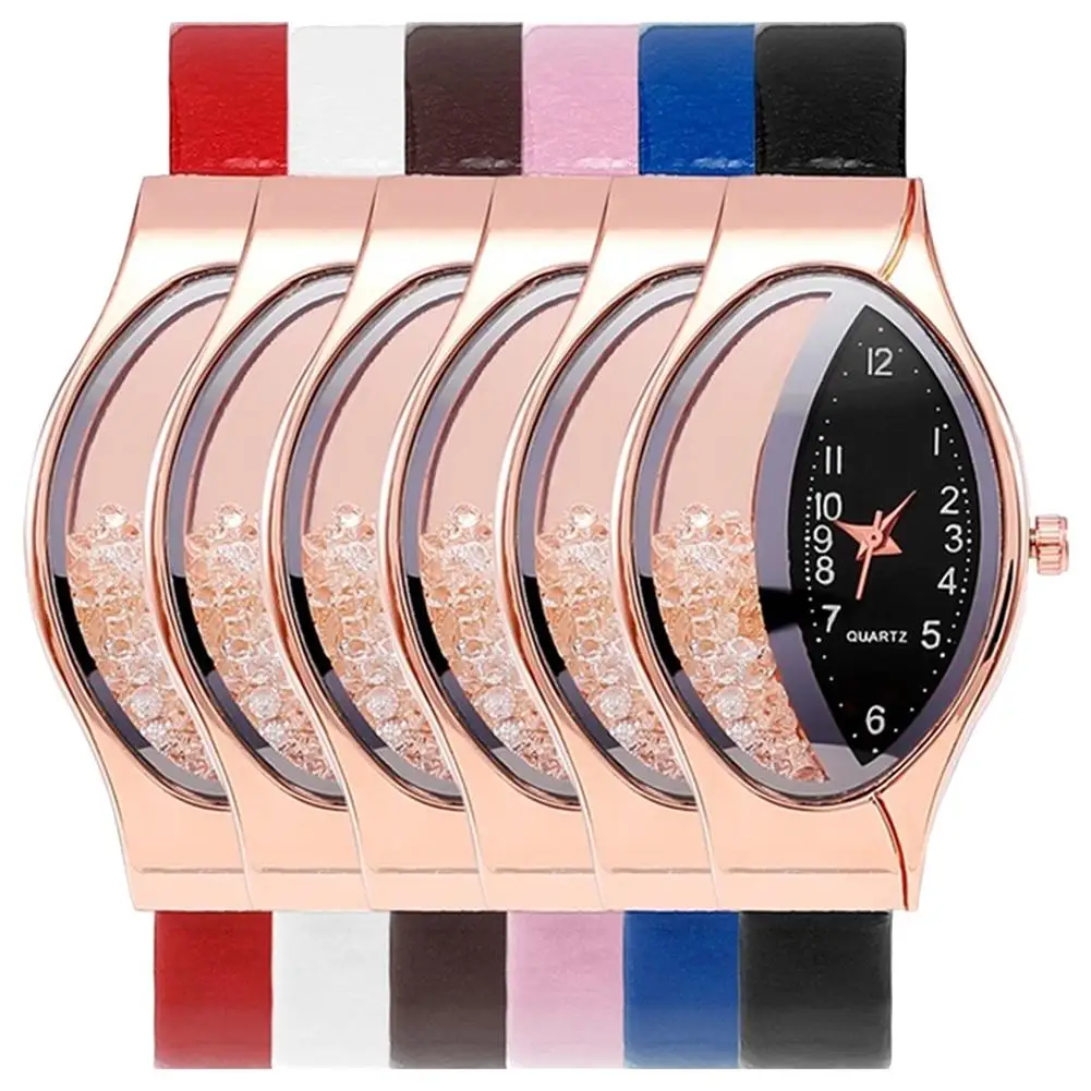 Творческий для женщин Овальный циферблат зыбучие пески Декор аналоговый искусственная кожа кварцевые наручные часы