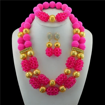 

Fuchsia African Beads Jewelry Set 2018 Nigerian Wedding African Beads for Brides Party Bridal Jewelry Set Free Shipping