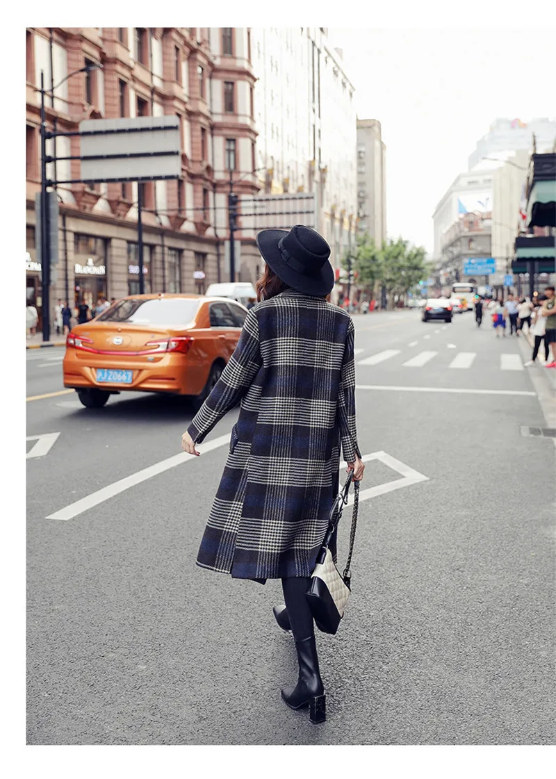 Новинка, повседневный Свободный Длинный плащ в клетку, женское корейское шерстяное пальто на весну и осень, X352