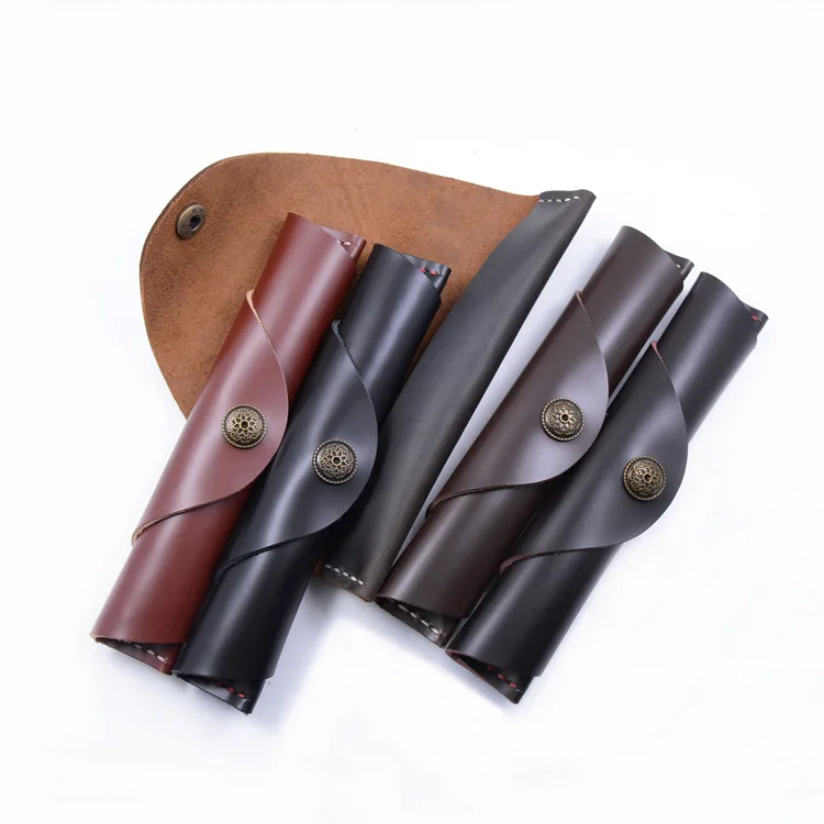 

Handmade Genuine Leather Pen Case Vintage Style Cowhide Snap-on Pen Holder Retro Pencil Roll Office Stationery Gifts 9 Styles
