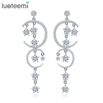 

LUOTEEMI White Gold Color Fashion Design AAA CZ Moon Star Statement Drop Earring For Women Wedding Bridal Jewelry Brincos Bijoux