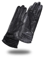 Женские теплые кожаные перчатки Gours, синий перчатки из натуральной козьей кожи, GSL005, зима - Цвет: Black