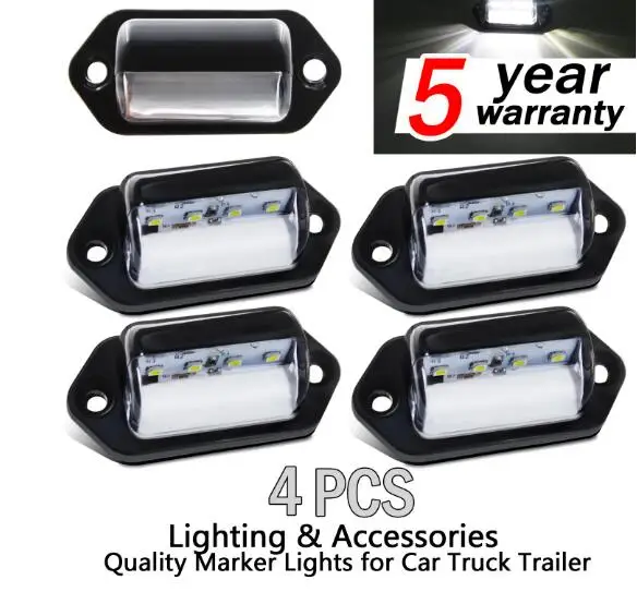 4x 4 LED License Plate Tag Boat Trailer RV Trailer Exterior Light