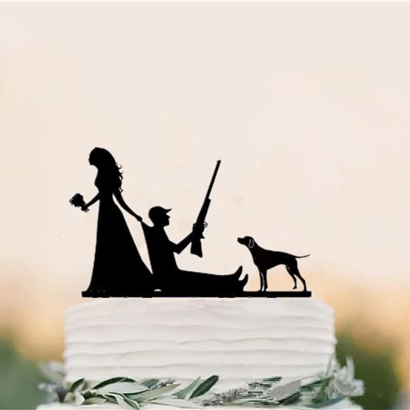 

Funny Wedding Cake Topper The Hunt Is Over Cake Toppers with dog black acrylic cake topper free shipping