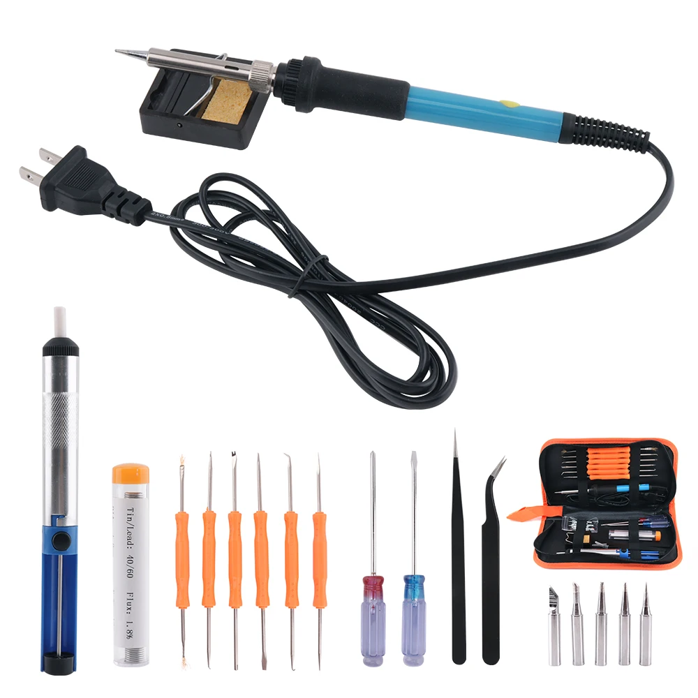 

60W 110V Electric Soldering Irons Kit with Adjustable Temperature Control Welding Tool 5 Tips Portable Welding Repair Tool Set