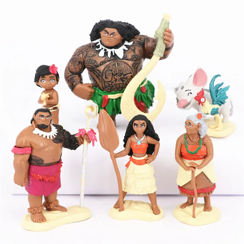 6pcs set Princess Moana Doll Maui Chief Tui Tala Heihei Pua Action Figure Brinquedo Toys For