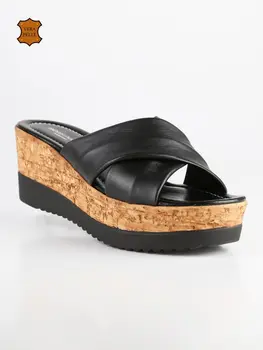 

ANDREA PIERAGO Slippers leather wedge-Black