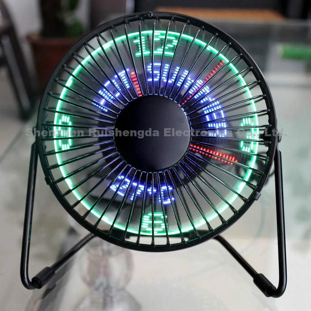 Ruishengda Metal Desktop USB Fan with LED Message, Realtime Clock
