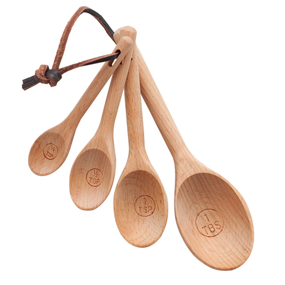 

4 Pcs Coffee Baking Salt Utensil Beech Wood Tools Set Measuring Spoons