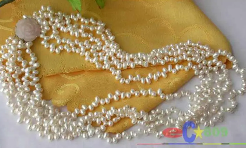 

wholesale 5ROW 7MM WHITE RICE FRESHWATER CULTURED PEARL NECKLACE