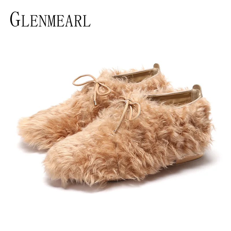 

New Flat Shoes Women Loafers Brand Wool Female Flats Heels Colorful Spring Autumn Real Fur Round Toe Casual Shoes Women PlusSiz