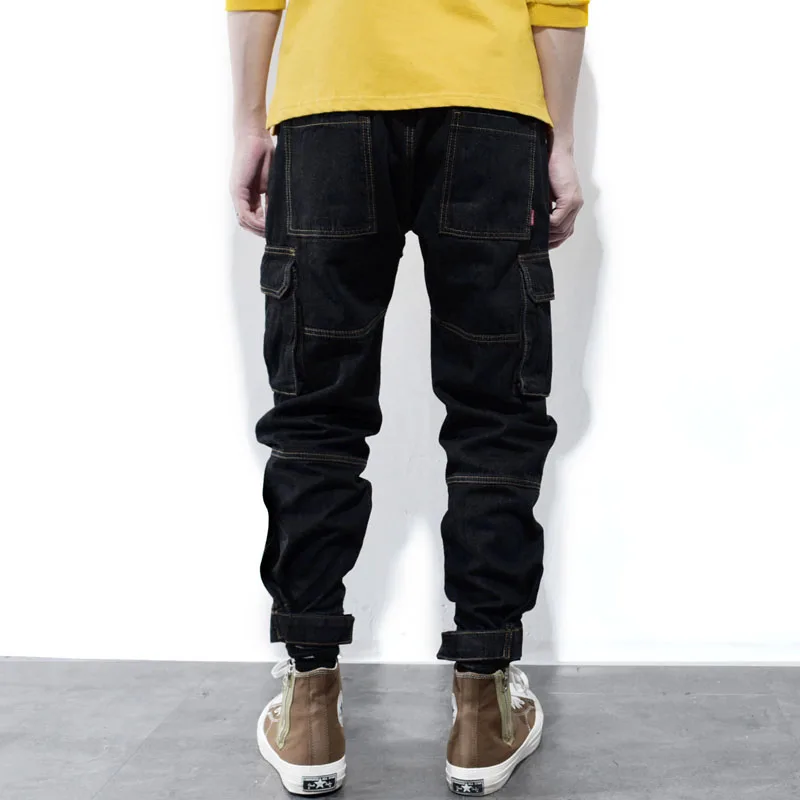 Американская уличная модные мужские джинсы Цвет свободный покрой с большими карманами; штаны-карго из денима брюки hombre в стиле «хип-хоп» спортивные брюки джинсы Для мужчин