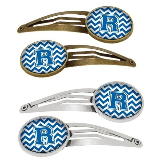 Carolines Treasures CJ1056-RHCS4 Letter R Chevron Blue & White Barrettes Hair Clips Set of 4