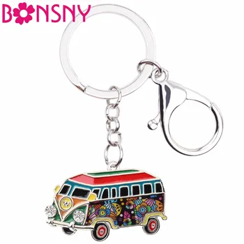 

Bonsny Metal Bus Car Van Bus Key Chain Key Ring Bag Handbag Charm Keychain Souvenir Fashion Accessories Enamel Jewelry For Women