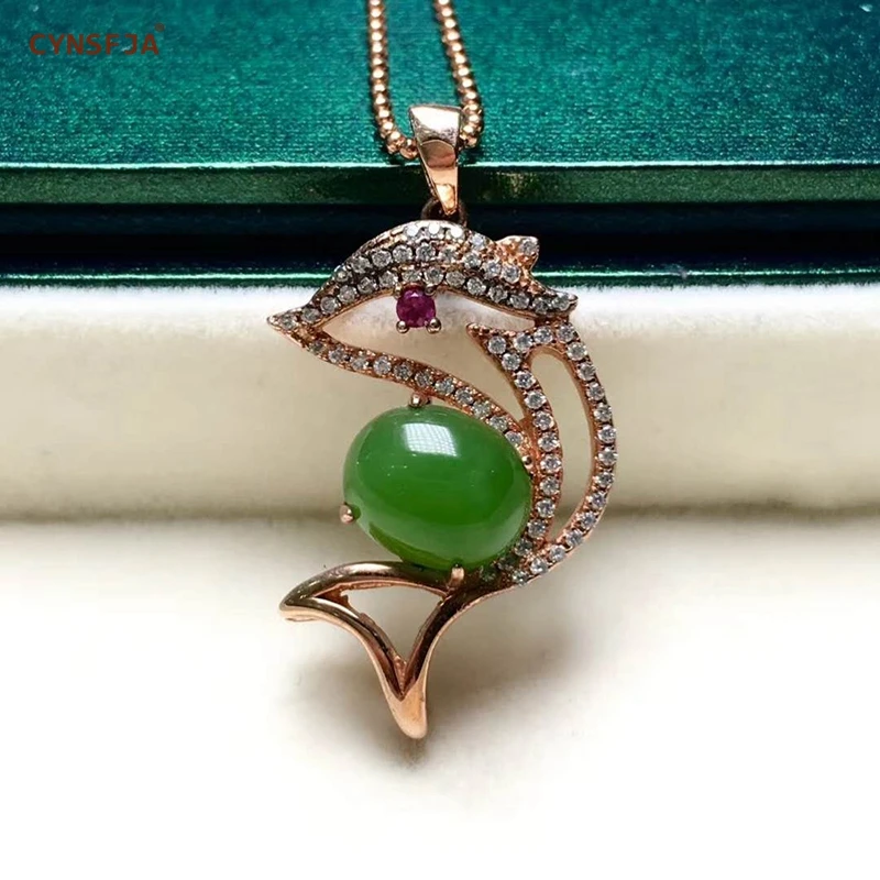 

Certified Natural Hetian Jasper Inlaid 925 Sterling Silver Handmade Lucky Jade Pendant Ice Green High Quality Wonderful Gifts