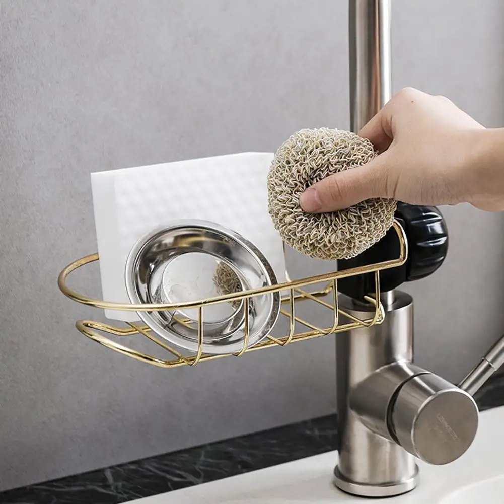 

1pc/23.6cm Kitchen Sink Faucet Metal Drainer Sponge Brush Holder Organizer Storage Rack shelf Kitchen Organizers