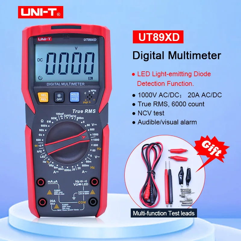 Amperímetro Tester Resistência Capacitância Frequency com Led Uni-t Ut89xd Trms Multímetro Digital Tester ac dc Voltímetro