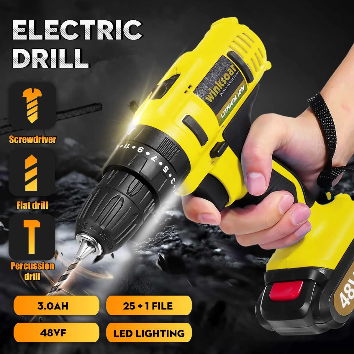 

48VF 21V Househeld Electric Mini Drill Cordless Screwdriver 3000mAh Li-ion Battery Rechargeable Impact Drill Power Tool 3 Speed
