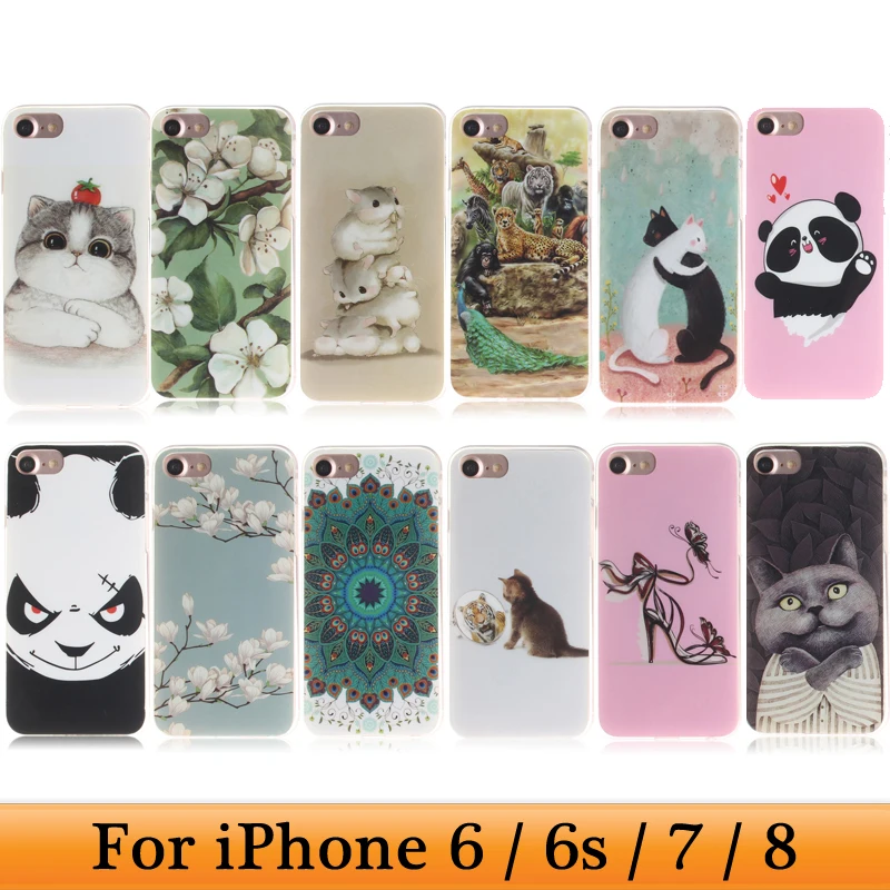 Чехол для iPhone7 Apple чехол iPhone 8 7 6 s с мультяшным животным силиконовый мягкий TPU