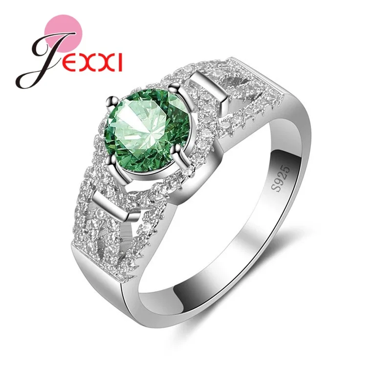 green Модные свадебные кольца, ювелирные изделия, 925 пробы, серебряное круглое кольцо с кубическим цирконием для женщин, обручальное кольцо, аксессуар - Цвет основного камня: green