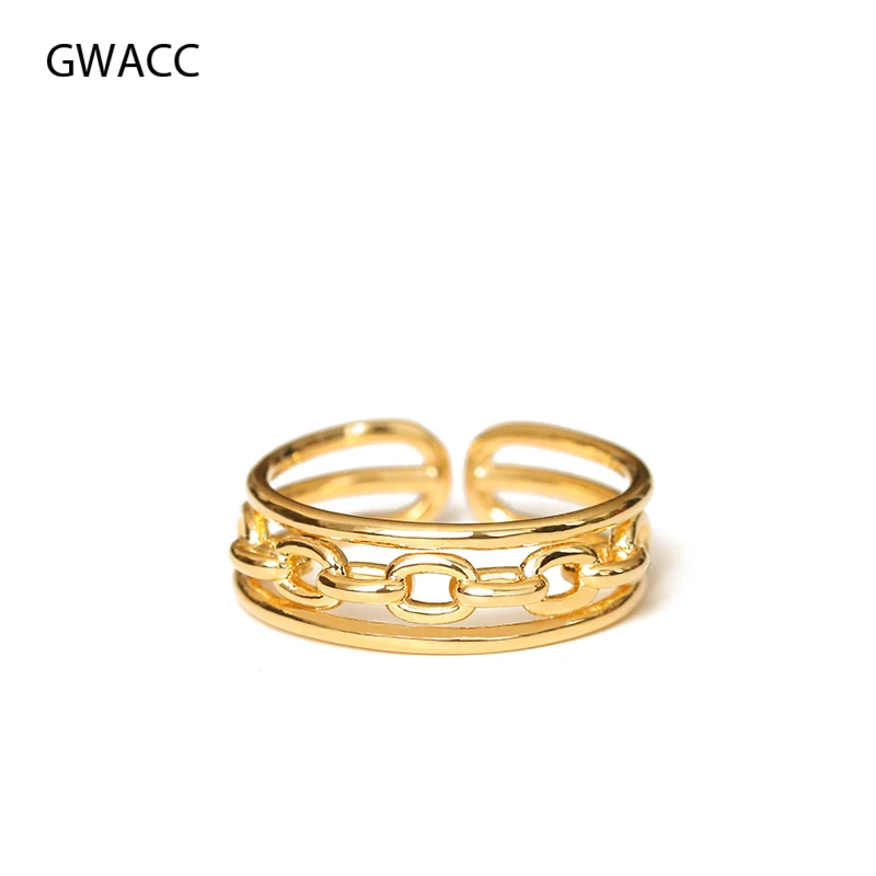 

GWACC Original Brass Geometric Chain Adjustable Ring For Women Gold Color INS Minority Simple Design Vintage Elegant Jewelry
