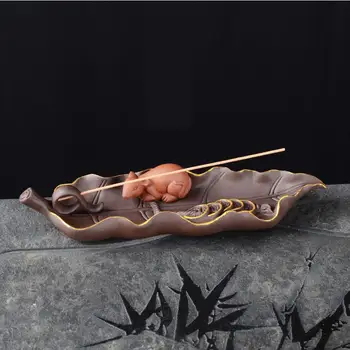 

Little Mouse Buddha Stick Incense Holder Purple Sand Ceramic Censer Buddhist Temple Supplies Chinese Leaf Incense Burners