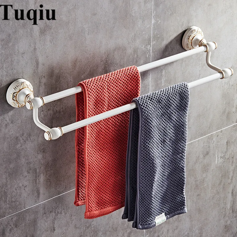 Online Badezimmer Zubehör Set Aluminium Geschnitzte Bad Hardware Sets Handtuch Rack, Papier halter Wc Pinsel Halter Weiß und Gold