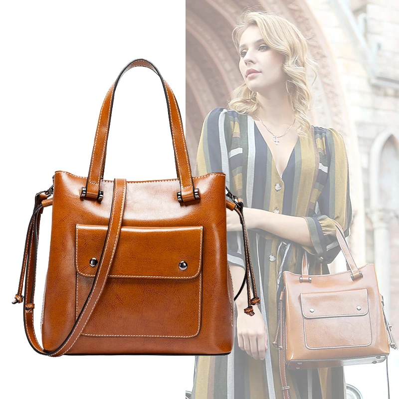 

Real Genuine Leather handbags European and American fashion Satchels bag Oil wax leather women shoulder Mobile Messenger bags