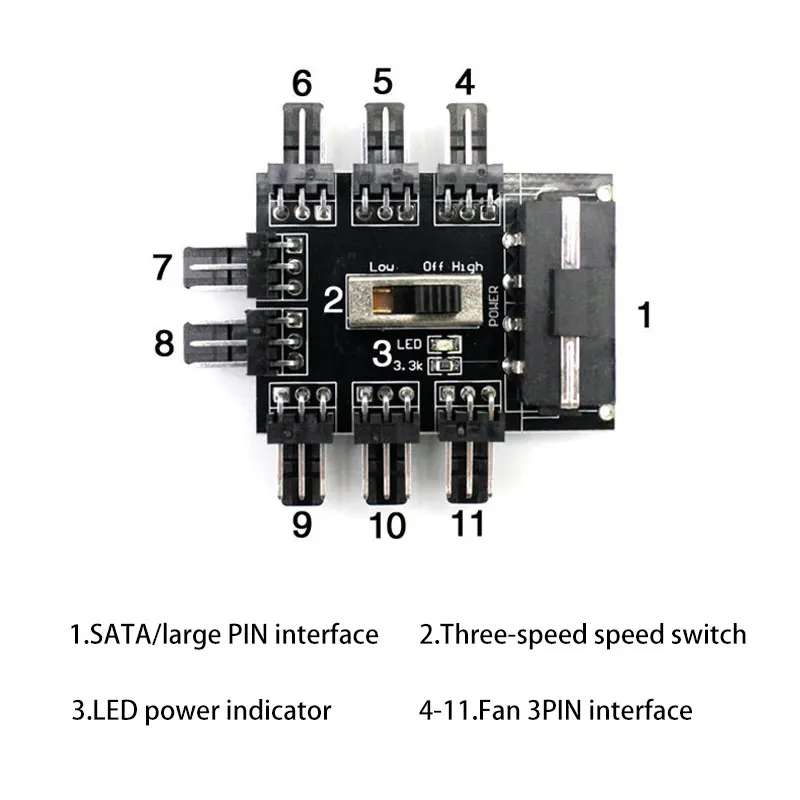 PC 1 To 8 4P Cooling Fan In Molex Cooler Hub Splitter Cable PWM 3Pin Power Supply Speed Controller Adapter For PC Mining Adapter