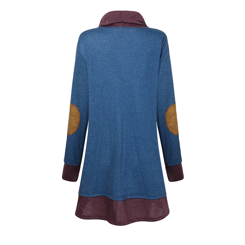 S-5XL Women Long Sleeve Thin Pullover Spring Autumn Blouse Patchwork Cowl Neck Ladies Long Tops Casual Shirts Elbow Patches New