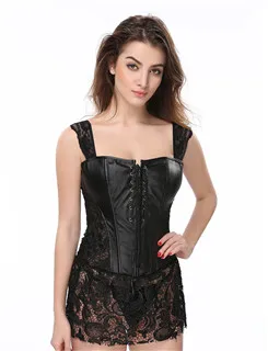 Черный готический панк женский длинный туловище костяной корсет, бюстье кожа Клубная одежда платье молния сзади 9003