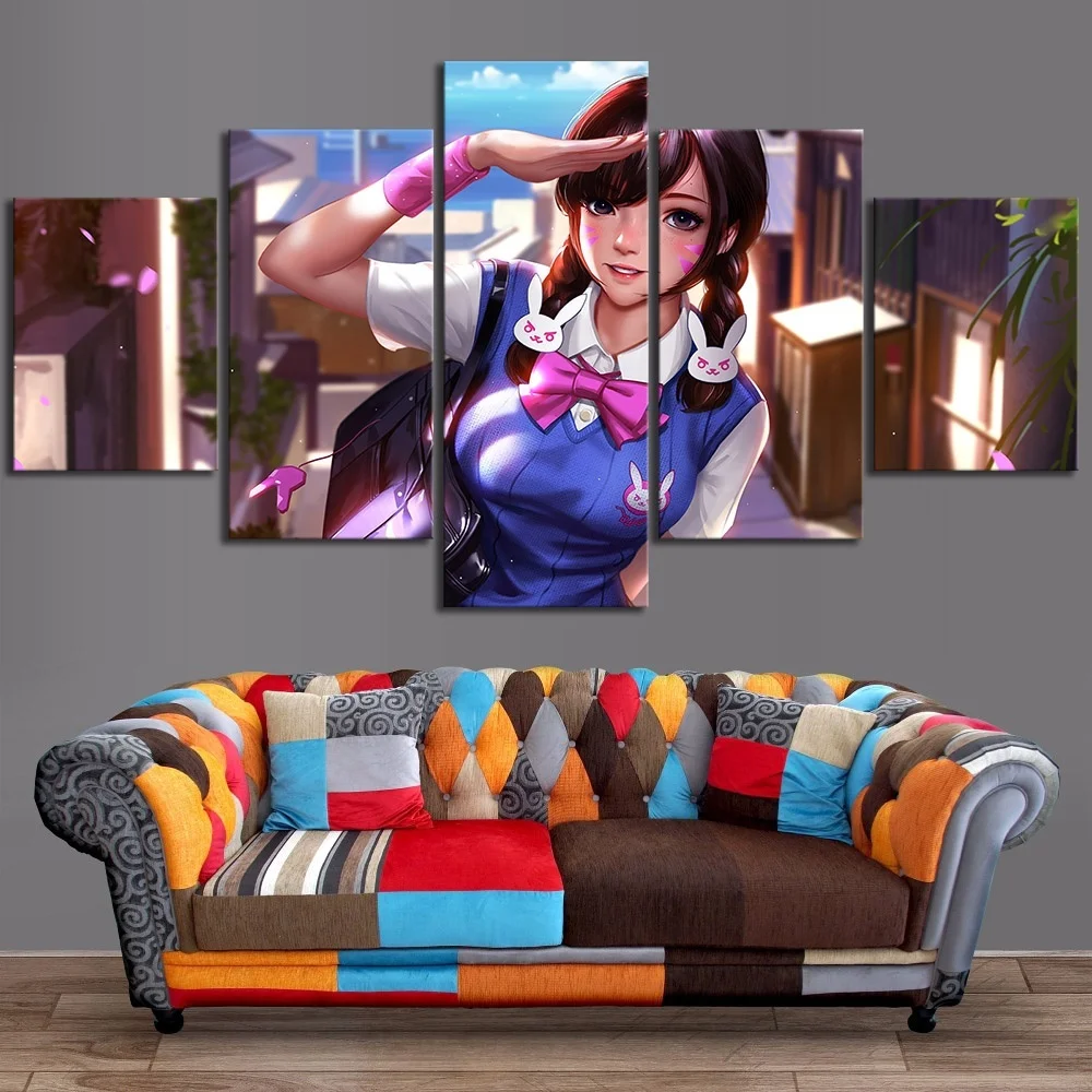 

5 Piece Anime Girl Picture Printed Overwatch Game Poster Wall Painting for Home Decor