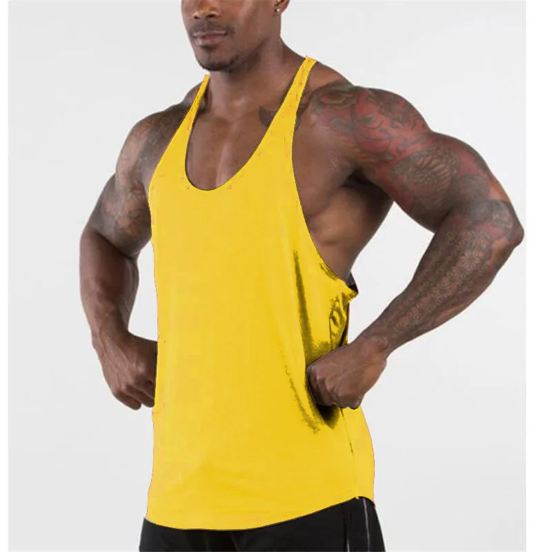 Muscleguys Gyms Singlets мужские майки без рукавов из хлопка, майка для занятий бодибилдингом и Спортивная майка для фитнеса, повседневная одежда - Цвет: Цвет: желтый