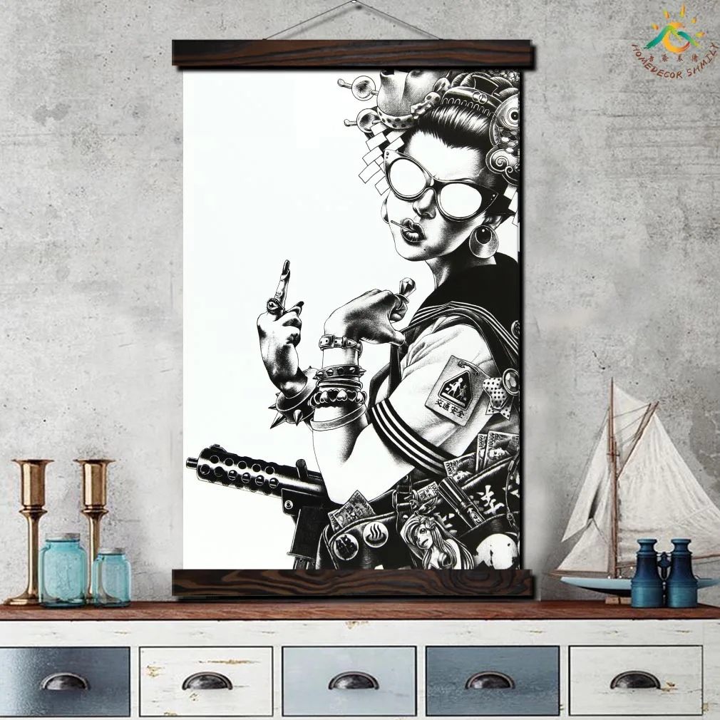 Лучший! Cool Uniformed Gun Girl Современные Wall Art Принт Поп-Арт Картина И Кадр Афиши Прокрутки Холст Лучший!