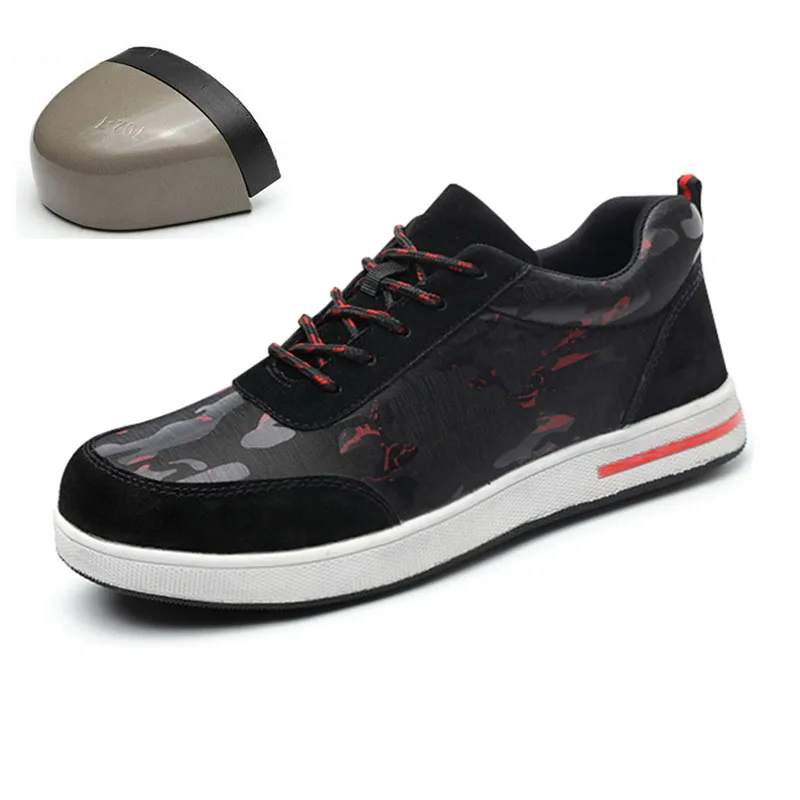 

DAOKFPO Fashion safety shoes Men's breathable canvas anti-smashing piercing lightweight steel toe cap wear site work shoes