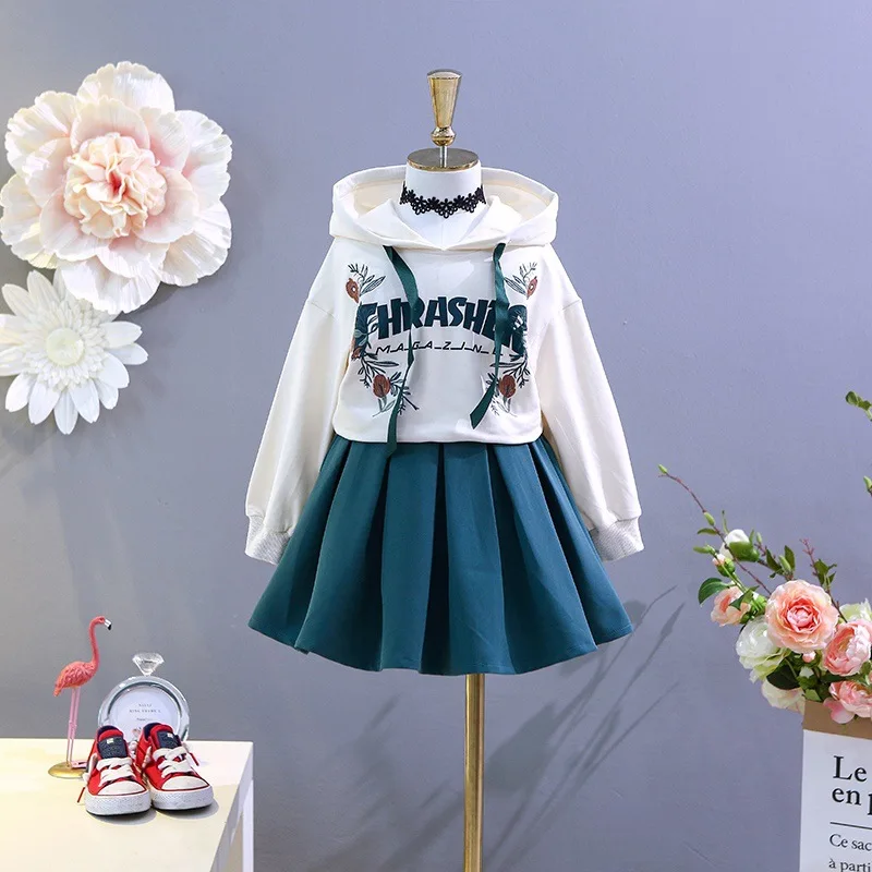 

New Fashion Girls Clothes Set Hoody Sweatshirt and Skirt 2 Pcs Clothing Suit for Kids Girl Autumn Outerwear Children Suit