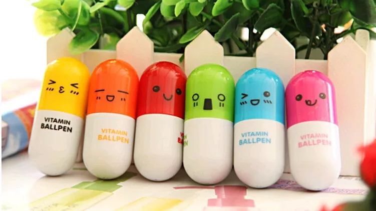 

New Office gift pen Creative Retractable Ball pen cartoon Telescopic emotion pills Pen 3pcs/lot
