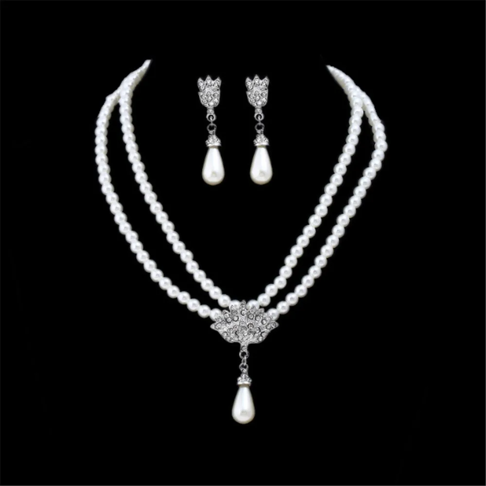 

ECODAY Bridal Jewelry Simulated Pearl Set Jewellery Sets for Women Earring Wedding Necklace Collier Bijoux Mariage Joyas