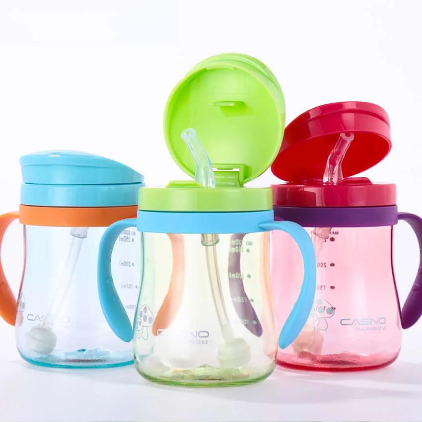 

330ml Shock-resistant Baby Sippy Cups Kids Drinking Bottles Infant Children Learn Drinking Dual Handles Straw Juice Slid Feeding