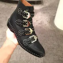 Осень Новые Острым Носом Ботильоны Модные Черные Кожаные Заклепки Шипованных Женщина Сапоги Панк-Стиль Сапоги для Верховой Езды Размер 10