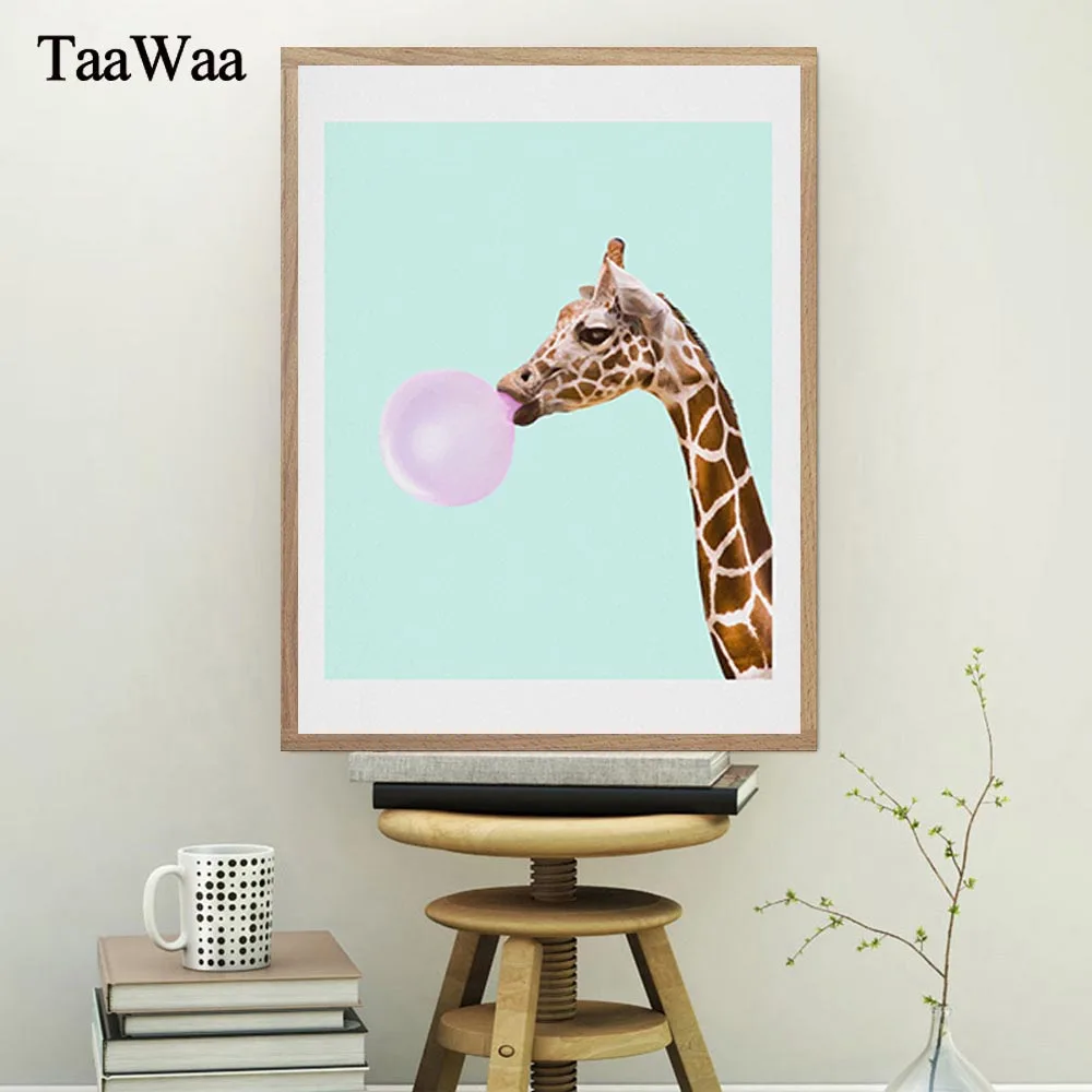 TaaWaa Фламинго ананас Жираф мультфильм постер печатает живопись на холсте, мультфильмы Синий Розовый стены искусства картина для декора гостиной