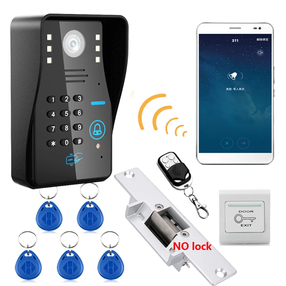 Беспроводной wifi RFID пароль видео дверной телефон домофон система дверной звонок+ система контроля доступа+ без электрического удара дверной замок