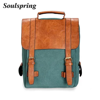 

Fashion Women Leather School Vintage Backpack Canvas Men's Schoolbag Mochila Feminina New Black Backpacks England Sac A Dos