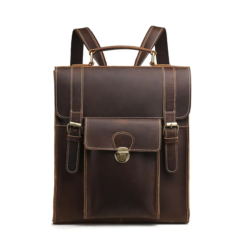Высокое качество, натуральная кожа, мужской рюкзак, рюкзак, сумка на плечо, Ретро стиль, Воловья кожа, бизнес сумки для ноутбука, школьный рюкзак - Цвет: Coffee