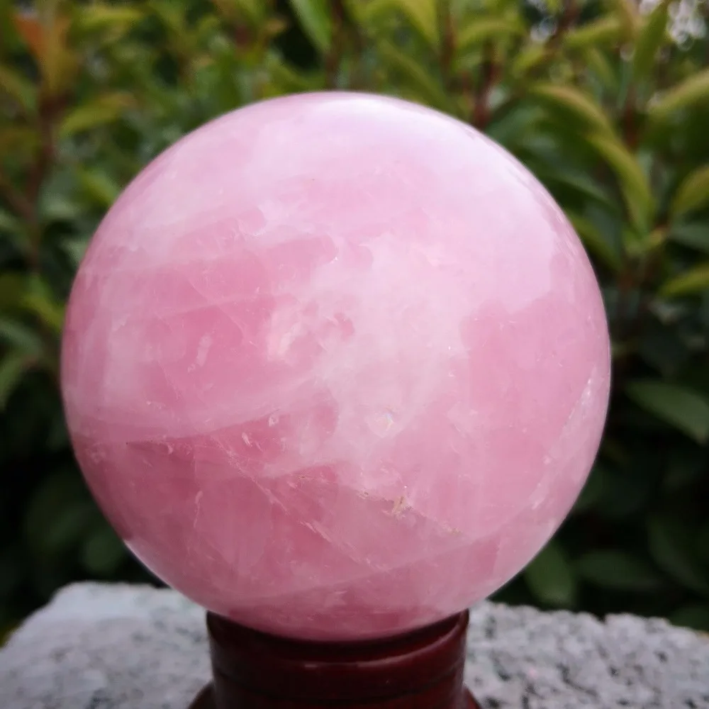 Natural Pink Rose Quartz Crystal Healing Ball Sphere + Stand