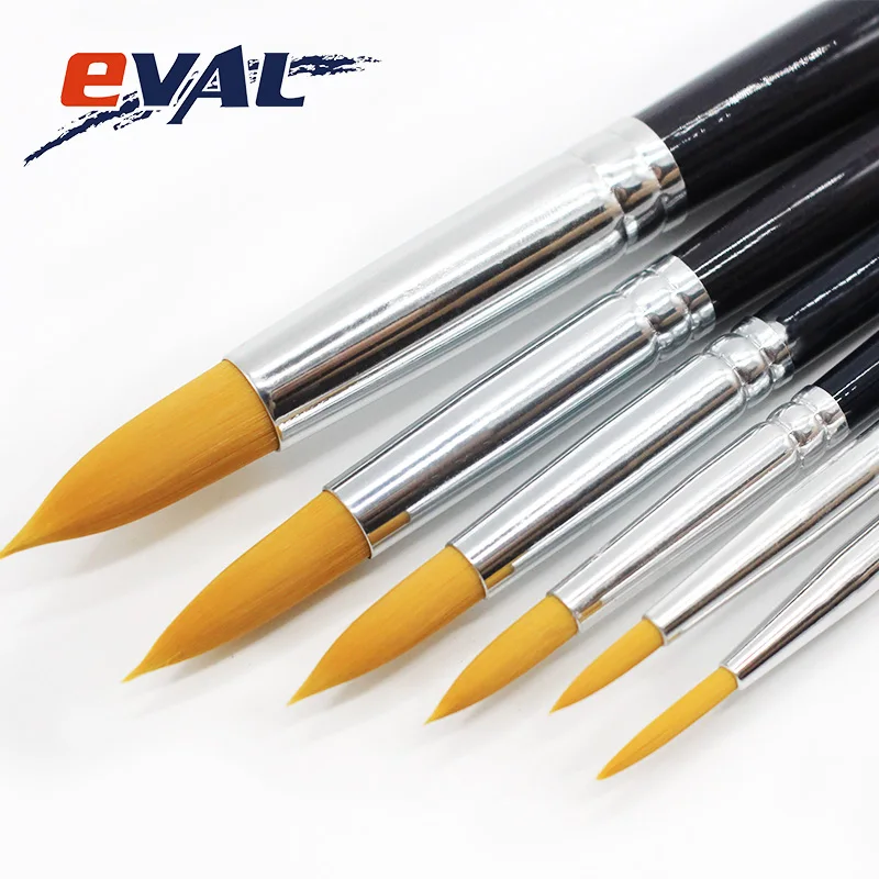 Eval 6pcs Set Artist Paint Brush Round Pointed Tip Nylon Hair