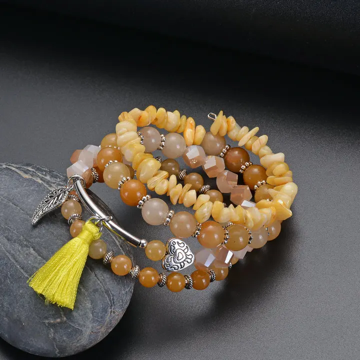 

Bright Moon New Natural Stone Bracelet Fashion Ladies Multi-layer Multi-layer Heart Stone Bracelet Bohemia 1.83oz