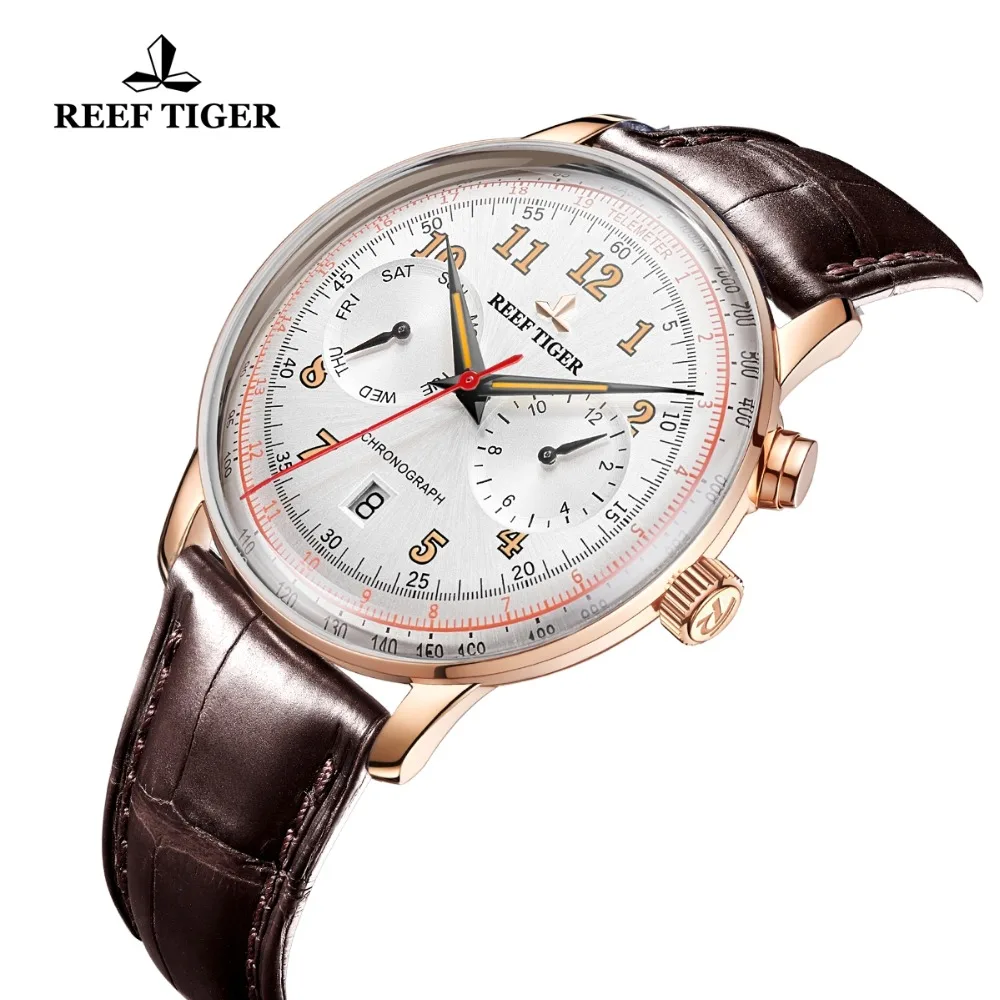 Reef Tiger/RT классические винтажные часы мужские автоматические светящиеся из