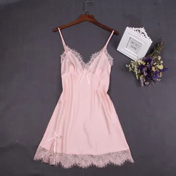 

Plus Size Night Dress Nightgown Camisola Sexy Lingerie Nightwear Eyelash Lace Nighty Silk Dress Sleep Wear Clothes Nightdress