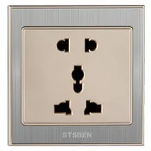 Нержавеющей drawbench международный стандарт 5 отверстий большая настенная розетка мощность цвет шампанского золотой разъем